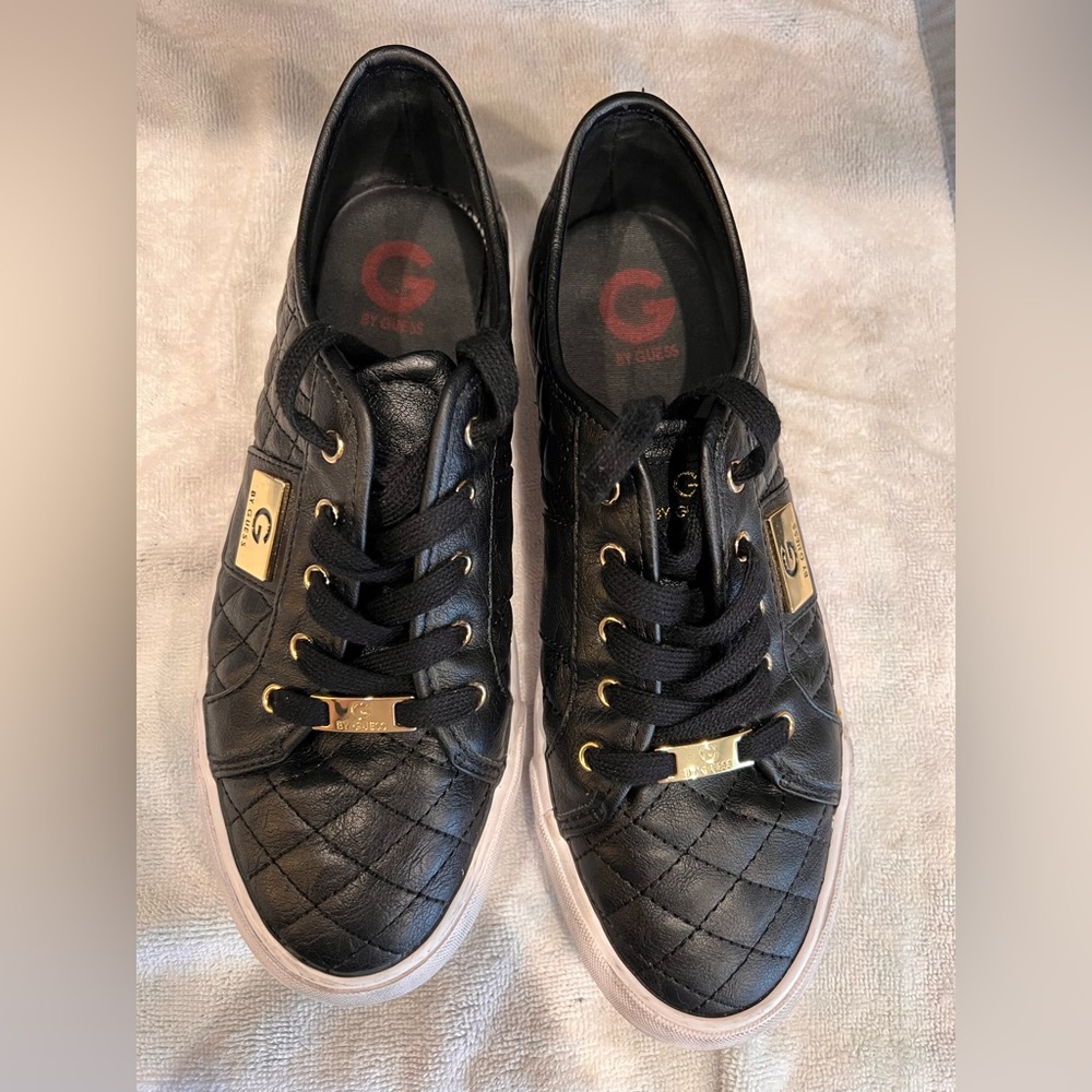 Guess Black Quilted Sneakers with Gold Details